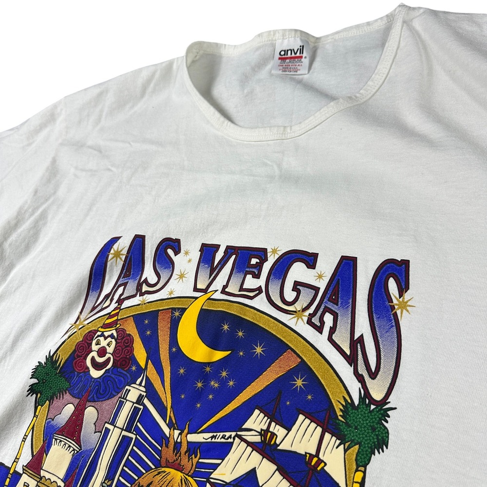 Vintage Anvil Las Vegas T-Shirt White Raised Print Oversized Retro Made in USA